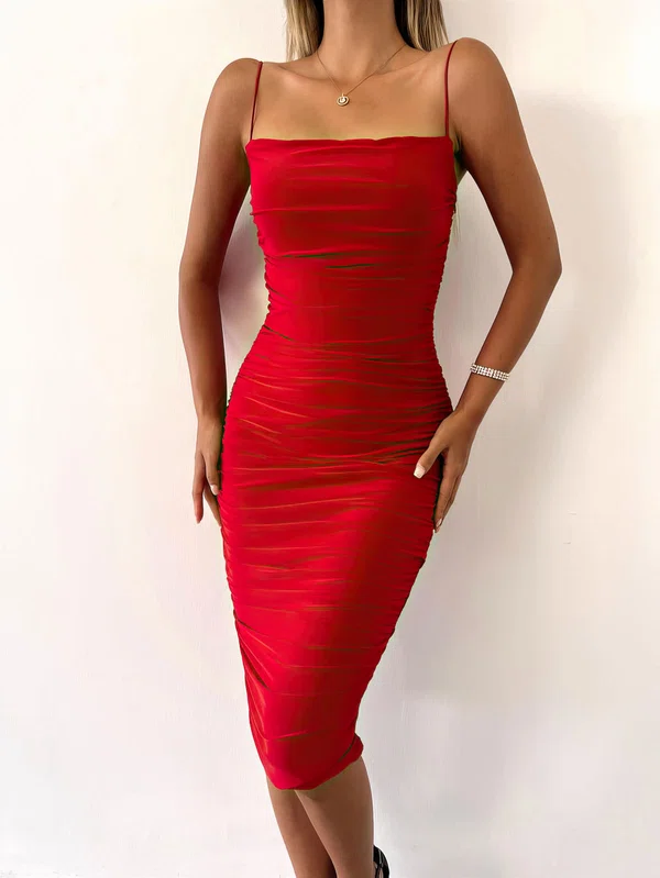 Red Ruched Bodycon Midi Dress PT02024120