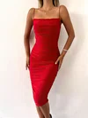 Red Ruched Bodycon Midi Dress PT02024120