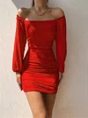 Elegant Red Jersey Bodycon Long Sleeve Ruched Mini Dress PT02024138