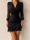 Black Ruffle Hem Chiffon Long Sleeve Bodycon Mini Dress PT02024172