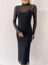 Black High Neck Long Sleeve Midi Dress PT02024203