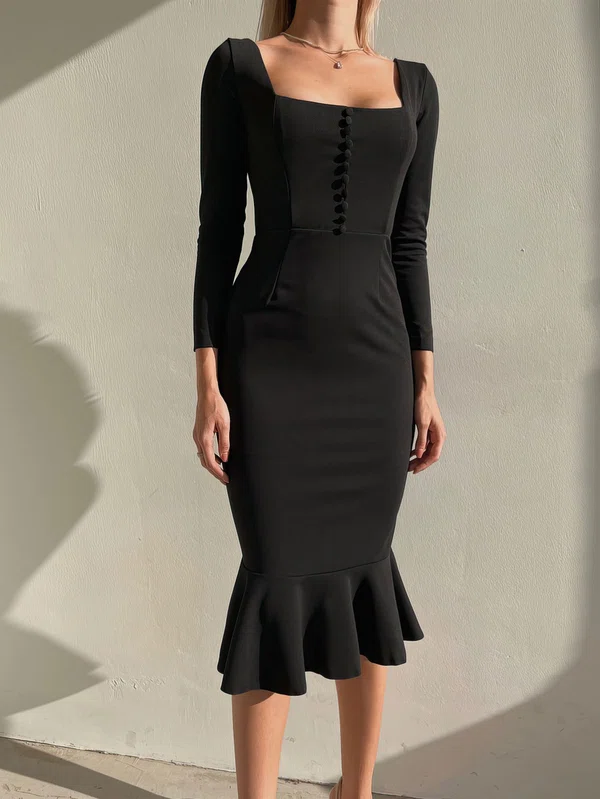 Black Long Sleeve Bodycon Midi Dress PT02024206