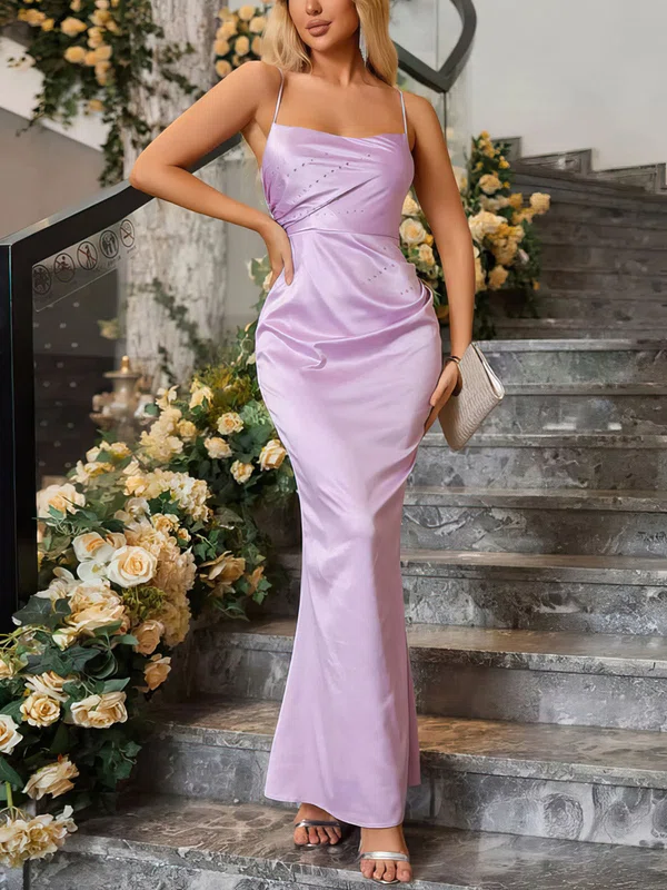 Elegant Sheath/Column Satin Ruched Beaded Maxi Dress PT02024267