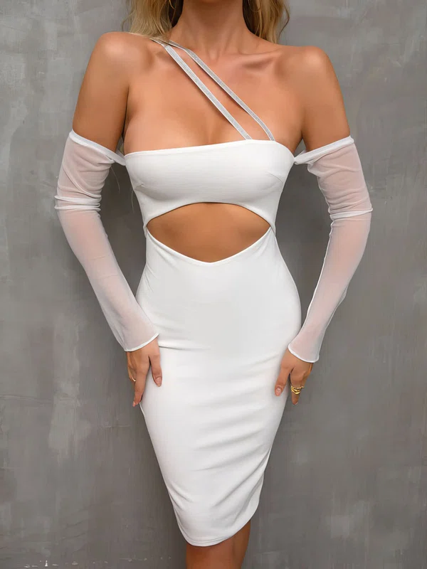 Unique White Sheath/Column One Shoulder Cut Out Midi Dress PT02024306