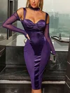 Unique Sheath/Column Satin Long Sleeve Ruched Midi Dress PT02024339