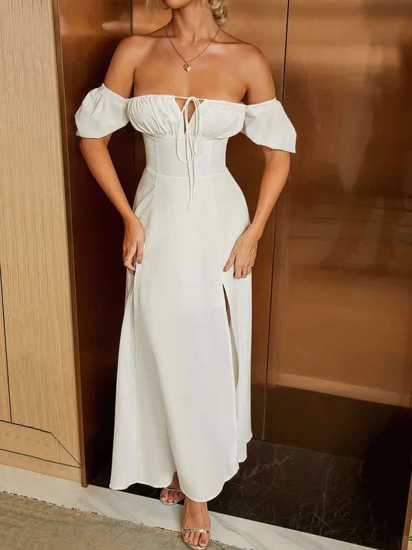 Ruched Off Shoulder Split Maxi Dress PT02024345