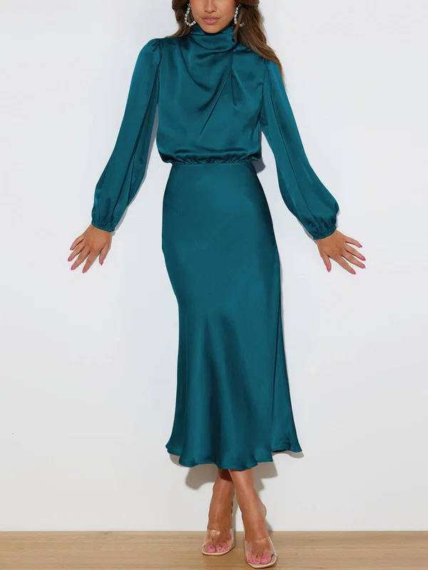 High Neck Long Sleeve Satin Maxi Dress PT02024378