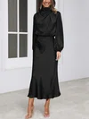 Modest Black Satin Sheath/Column Long Sleeve Maxi Dress PT02024379