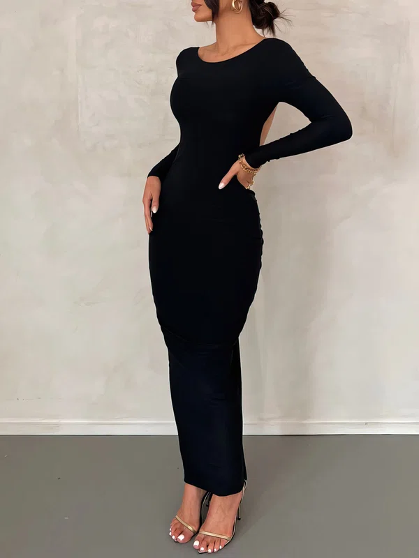 Black Ruched Long Sleeve Bodycon Maxi Dress PT02024394