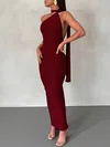 Unique Sheath/Column Jersey Halter Ruched Maxi Dress PT02024398