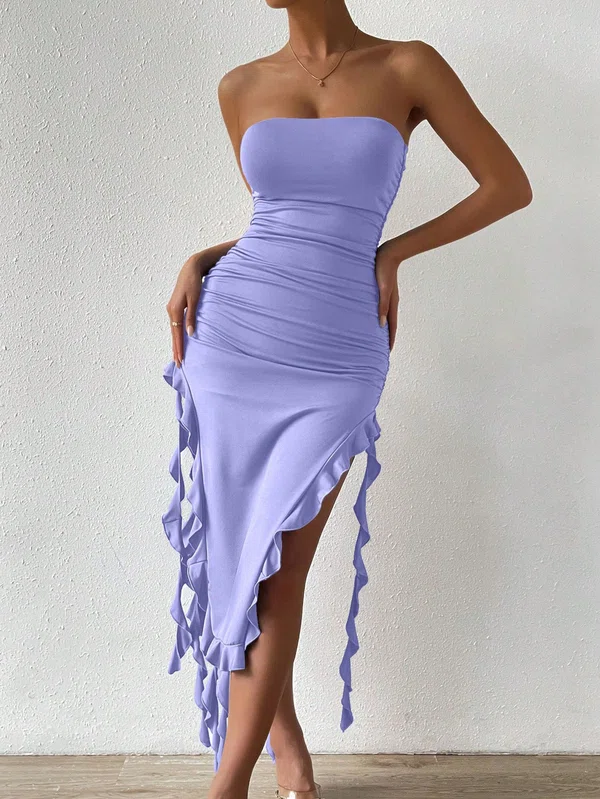 Unique Sheath/Column Jersey Straight Ruffle Midi Dress PT02024407