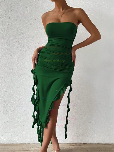Unique Sheath/Column Jersey Straight Ruffle Midi Dress