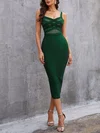 Petite Dark Green Jersey Sheath/Column V-neck Midi Dress PT02024420