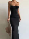 Elegant Black Jersey Sheath/Column V-neck Maxi Dress PT02024429