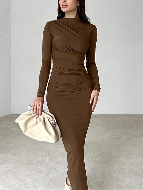 High Neck Long Sleeve Bodycon Maxi Dress PT02024466