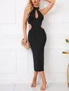 Black Cut Out High Neck Bodycon Midi Dress PT02024488