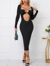 Black Cut Out Long Sleeve Bodycon Midi Dress PT02024503