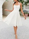 Elegant White Satin A-line Halter Ruched Midi Dress PT02024547