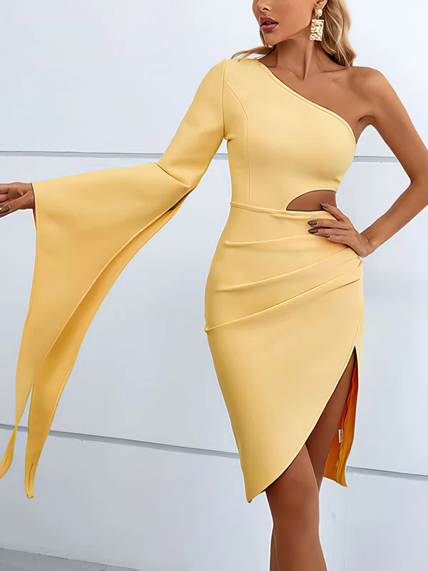 Cut Out Ruched One Shoulder Split Bodycon Midi Dress PT02024664