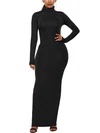 Modest Black Jersey Sheath/Column Long Sleeve Maxi Dress PT02024759