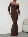 Elegant Sheath/Column Jersey Long Sleeve Maxi Dress PT02024790