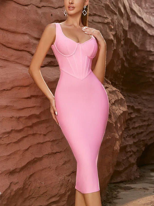 Pink Split Back Bodycon Midi Dress PT02024943
