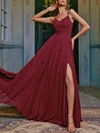 Burgundy Ruched Chiffon Split Maxi Dress PT02024960