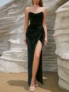 Modest Black Velvet Sheath/Column Ruched Split Maxi Dress PT02024973