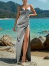 Elegant Sheath/Column Satin V-neck Ruched Split Maxi Dress PT02025025