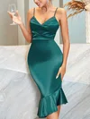 Green Ruffle Hem Satin Midi Dress PT02025049