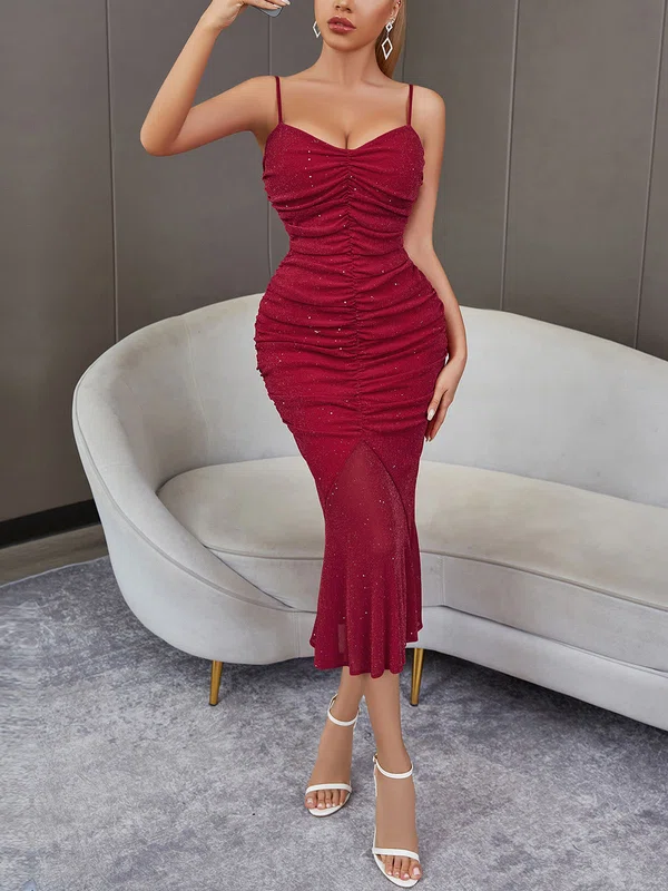 Burgundy Ruched Glitter Midi Dress PT02025061