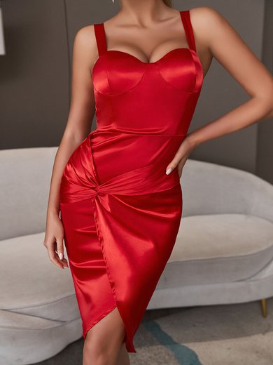Red Ruched Satin Bodycon Midi Dress PT02025071