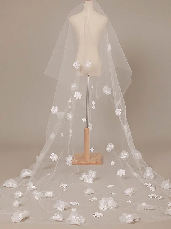 Gorgeous One-tier Cathedral Wedding Veils with Cut Edge #03010006