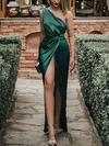 Dark Green One Shoulder Satin Split Dress PT020113699