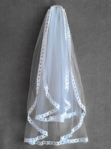 Two-tier Elbow Wedding Veils with Lace Applique Edge #03010033