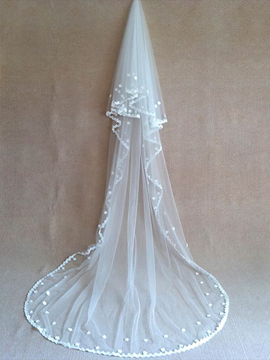 Two-tier Tulle Chapel Veils with Lace Applique Edge #03010034