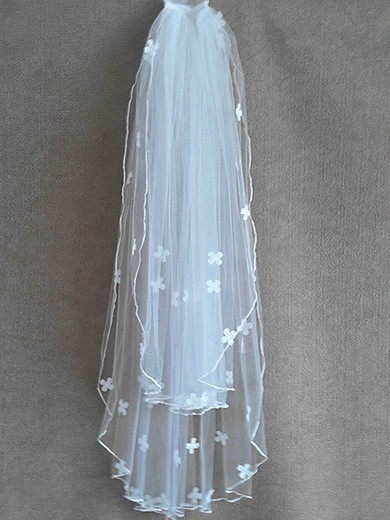 Two-tier Tulle Elbow Wedding Veils with Ribbon Edge #03010035