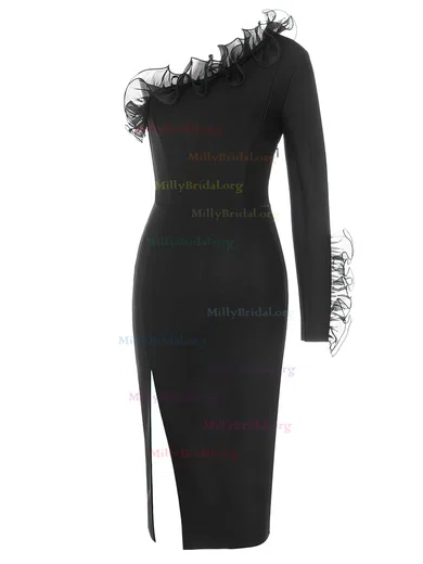 Ruffles Sheath Column Black & White Tea Length Homecoming Dress Ruffles Sheath Column Black & White Tea Length Homecoming Dress