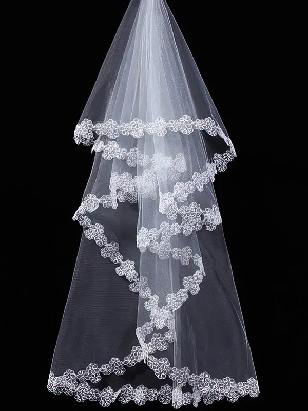 One-tier Tulle Elbow Wedding Veils with Lace Applique Edge #03010038