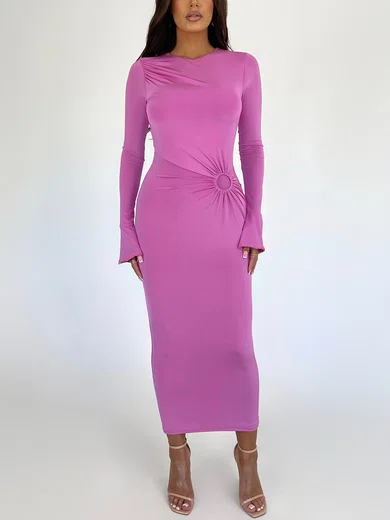 Fuchsia Long Sleeve Ruched Corset Maxi Dress PT02025495