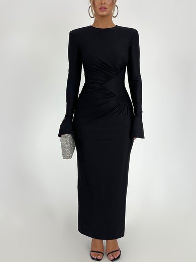 Black Long Sleeve Ruched Corset Maxi Dress PT02025497