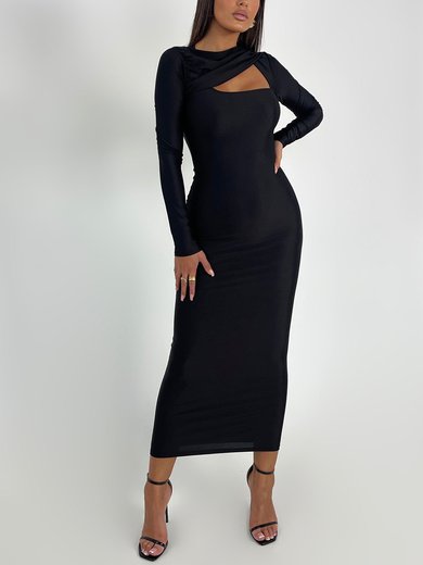 Black Long Sleeve Ruched Maxi Dress PT02025502