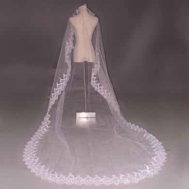 One-tier Tulle Cathedral Wedding Veils with Lace Applique Edge #03010047