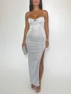 Glitter Ruched Split Maxi Dress PT02025521