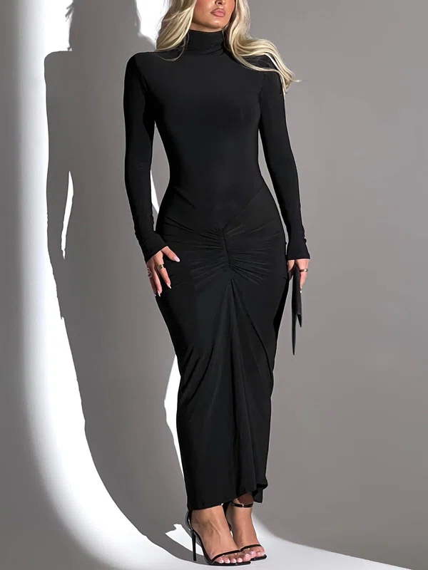 Black Long Sleeve Ruched Corset Maxi Dress PT02025529