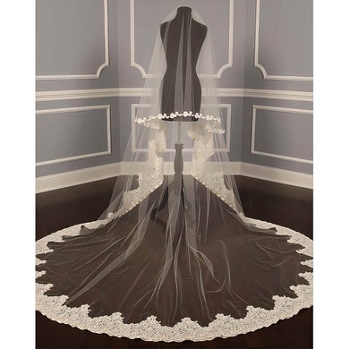 One-tier Tulle Cathedral Wedding Veils with Lace Applique Edge #03010049