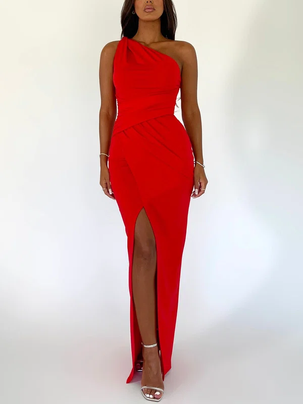 Red One Shoulder Ruched Corset Maxi Dress PT02025556