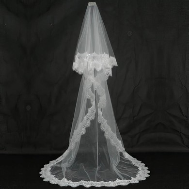 One-tier Tulle Chapel Wedding Veils with Lace Applique Edge #03010051