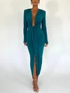 Long Sleeve Deep V Neck Ruched Maxi Dress PT02025561
