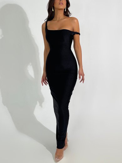 Black One Shoulder Split Back Maxi Dress PT02025650